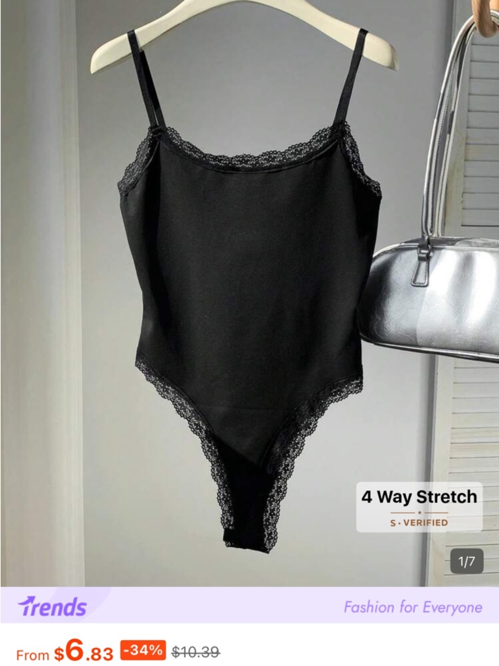 SHEIN Black Lace Trim Bodysuit